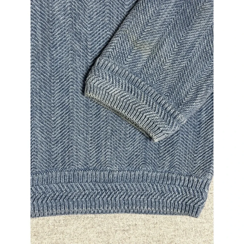 Chaps Sweater Mens XL Blue Herringbone Knit Crewneck Crest Logo Pullover Classic